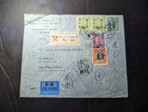 1948 Registered China Airmail Cover Nanking to Jilemnice Czechoslovakia