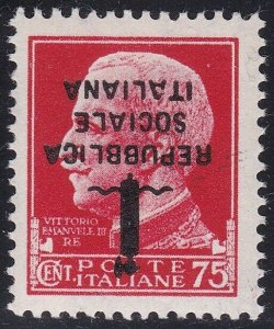 1944 RSI, n . 494a 75 cent. carmine MNH / ** OVERTURN OVERPRINT