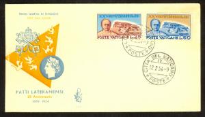 VATICAN CITY 1954 LATERAN PACTS Anniversary Set Sc 174-175 VENETIA Cachet FDC