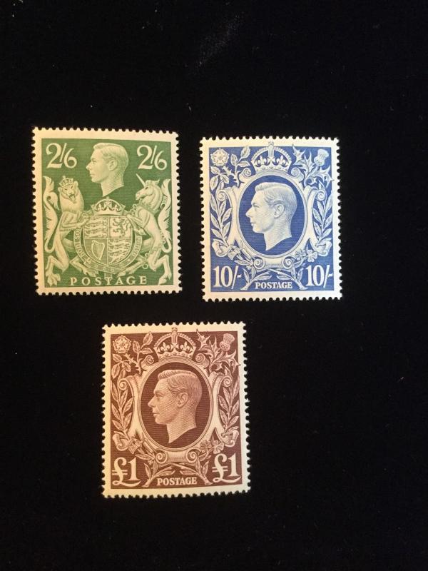 Great Britain Scott #249A, 251A, 275 Mint Stamps