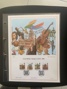 Great Britain Europa C.E.P.T 1990  FDC panel big size with plastic holder 
