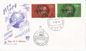 San Marino # 848-849, UPU Centennial, First Day Cover,