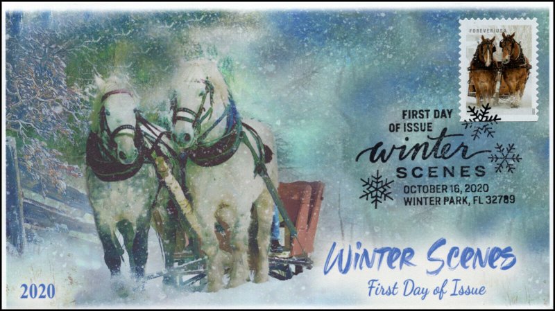 20-249, 2020, Winter Scenes, FDC, Pictorial Postmark, Horses