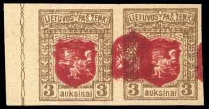 Lithuania #38Pvar, 1919 Berlin Issue, 3auk buff and carmine, imperf. horizont...