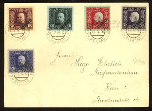 SERBIA WW1 AUSTRIAN OCCUPATION 1916 Cover 5 Stamps High Values Sc 1N17-1N21
