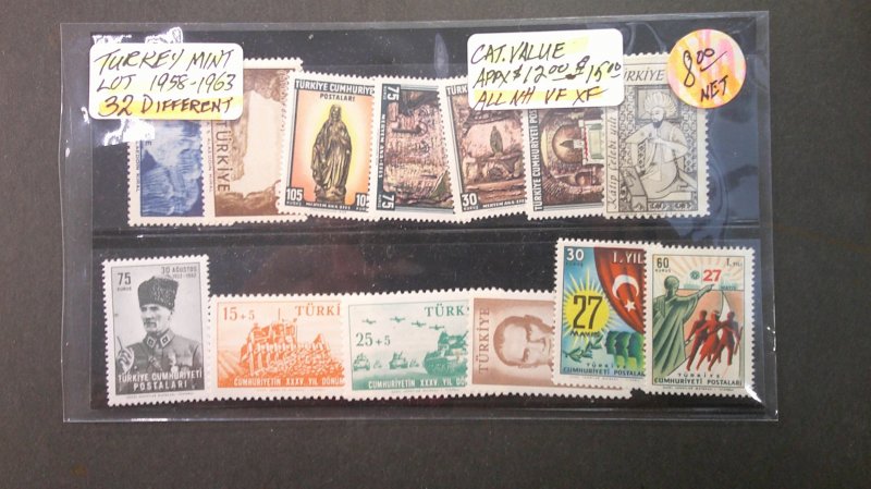 Turkey 1958-1963 Mint Lot 32 Different all NH