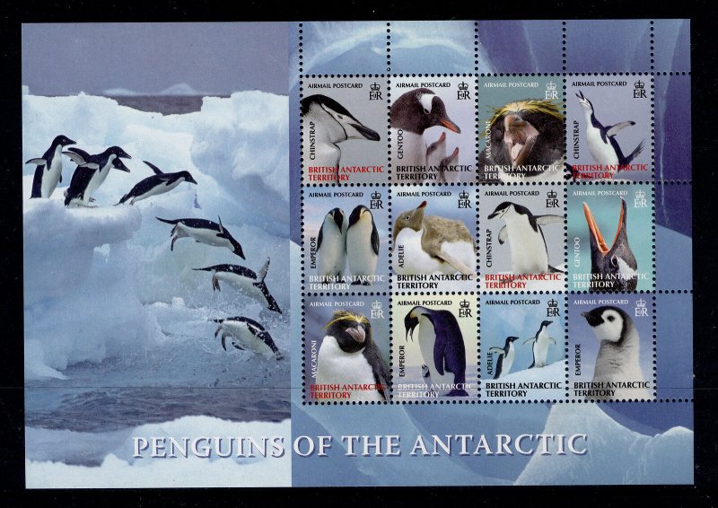 BRITISH ANTARCTIC TERRITORY QEII SG474a, penguins sheetlet x 12 NH MINT. Cat £35 