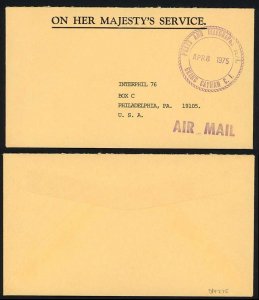 Cayman Islands 1975 stampless OHMS airmail cover to USA official cachet no pmk