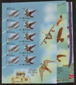 GIBRALTAR SG982/7 2001 WINGS OF PREY SHEETLETS MNH