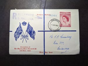 1953 Registered British Southern Rhodesia First Day Cover FDC Bulawayo Local Use