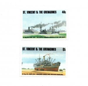 St. Vincent 1994 SC# 2084-5 Ships, D Day, War, Cargo - Set of 2 Stamps - MNH