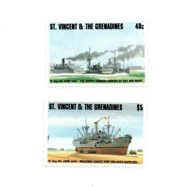 St. Vincent 1994 SC# 2084-5 Ships, D Day, War, Cargo - Set of 2 Stamps - MNH