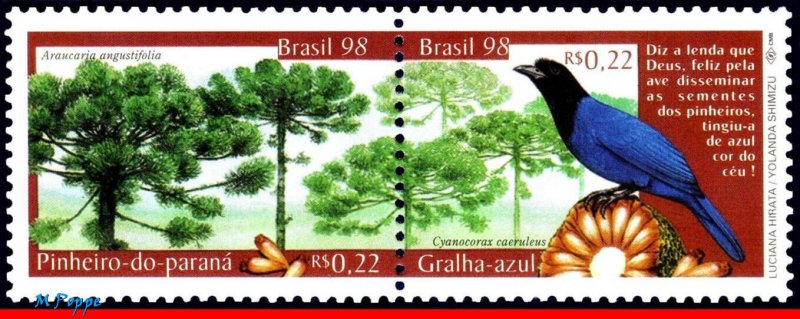 2678 BRAZIL 1998 NATURE, FLORA AND FAUNA, BIRDS, TREES, MI# 2875-76, SET MNH