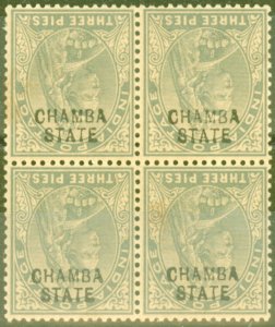 Chamba 1904 3p Grey SG23a Opt Inverted Ave MNH