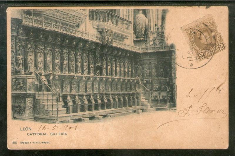 Spain 1902 Leon Cathedral Seating Architecture Used View Post Card # 1454-34