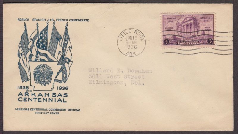 1936 ARKANSAS 100 years Sc 782-51b 1st Arkansas Centennial Commission cachet