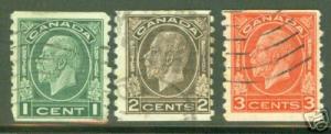 CANADA Scott 205-207 used coil stamp set 1933