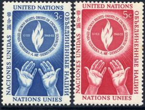 21-22 United Nations 1953 Human Rights Day MNH