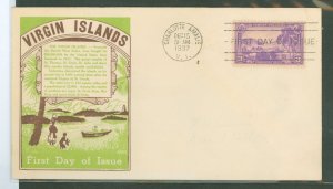 US 802 1937 3c Virgin Islands (part of the  US Possession Series) single on an unaddressed FDC with a Dyer cachet