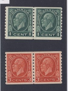 4x Canada COIL MH Stamps Pairs of #205-1c & #207-3c F/VF Guide Value = $69.00
