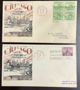 728-729 Two Ioor Cachets 1933 Chicago Century of Progress FDC 1b