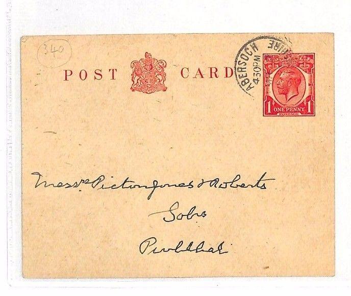 AJ90 1929 GB WALES *Abersoch* CDS Postal Stationery KGV Postcard   