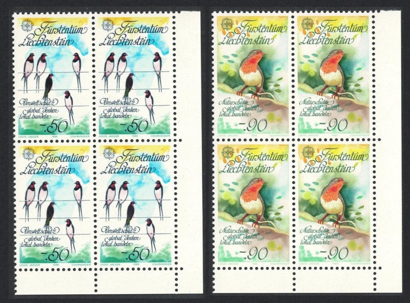 Liechtenstein Singing Birds Europa CEPT 2v Corner Blocks of 4 1986 MNH