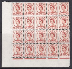 4½d Wilding Multi Crown on Cream Cyl 2 Dot perf A(E/I) blck of 20 UNMOUNTED MINT