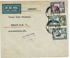 K.U.T. 1935 Dar Es Salaam cancel on airmail cover to Germany, Silver Jubilee