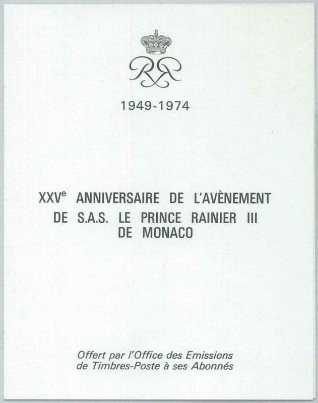 77554 - MONACO - POSTAL HISTORY -  OFFICIAL POSTAL FOLDER 1974:  Royalty