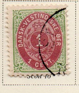 Danish West Indies Sc 16 1898 1c green & red violet stamp used