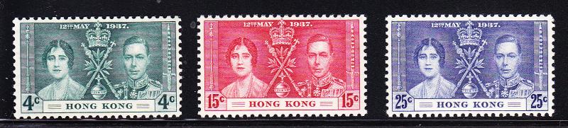 Hong kong 1937 KGVI Coronation Complete (3) MNH UMM (**)  VF