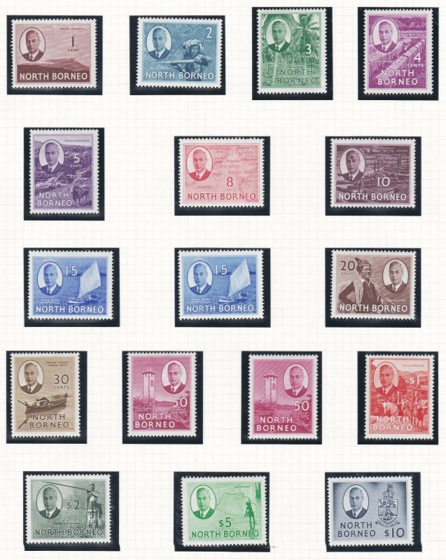 NORTH BORNEO  1950 - 52   S G 356 - 370    SET OF 16  MH    CAT £150