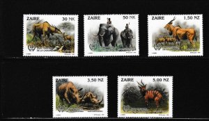 Zaire # 1403-1407, National Game Parks 50th Anniversary, Mint NH, 1/2 Cat.