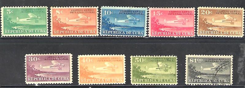 Cuba, airmails, Scott #C4-10 unused, lightly hinged & C11 used F/VF