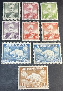 GREENLAND # 1-9--MINT NEVER/HINGED--COMPLETE SET--1938-46