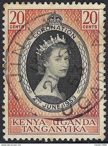 KENYA, UGANDA & TANGANYIKA 1953 QEII 20c Black & Red-Orange Coronation SG165 FU