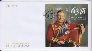 Jersey 2013,  Prince Charles 65th Miniature Sheet on FDC