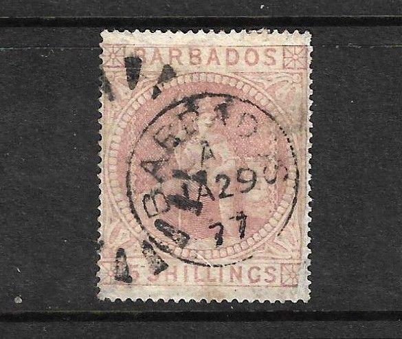 BARBADOS 1873 5/- DULL ROSE  BRITANNIA FU  SG 64