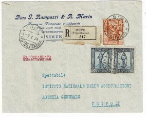 Libya 1934 Sirte (Tripoltania) cancel on registered cover to Tripoli