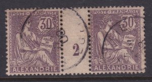 Alexandria (French Offices), Scott 25 (Yvert 28), used millesimes pair