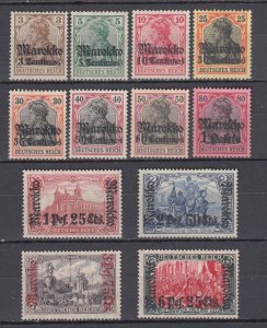 1911 German Offices in Maroc Short Set Michel 46-58 MLH (2 key stamps MNH)