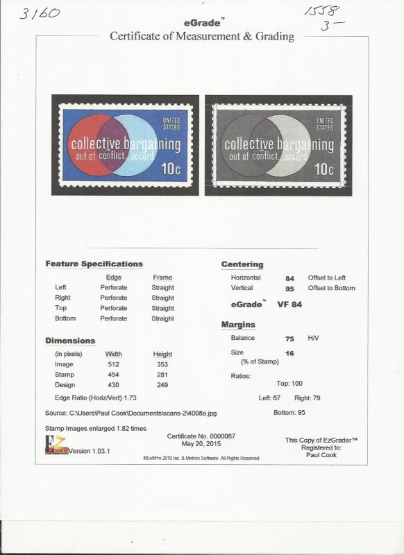 # 1558 MINT NEVER HINGED COLLECTIVE BARGAINING VF+