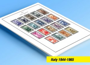 COLOR PRINTED ITALY 1944-1965 STAMP ALBUM PAGES (34 illustrated pages)