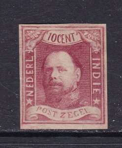 Netherlands Indies Scott 1, 1864 King William III 10c imperf, VF MLH Scott $450