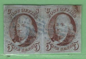 $US Sc#1 used pair, Crowe Cert., XF app., Cv. $880