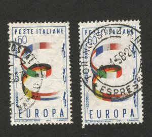 ITALY - 2 USED STAMPS -EUROPA CEPT  , 60 L - 1957.