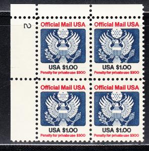 UNITED STATES # O132  Official Mint NH plate block No 2 - Upper left corner