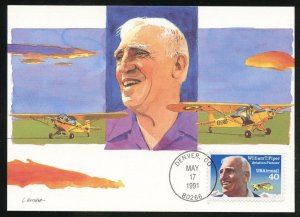 1991 William T. Piper, aviator Sc C129 AIRMAIL 40c FDC Fleetwood maxi card