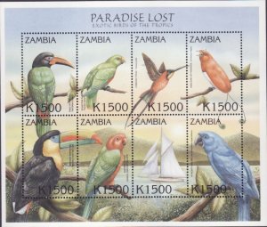 Zambia-Sc#886- id9-unused og NH Bird sheet-1992-